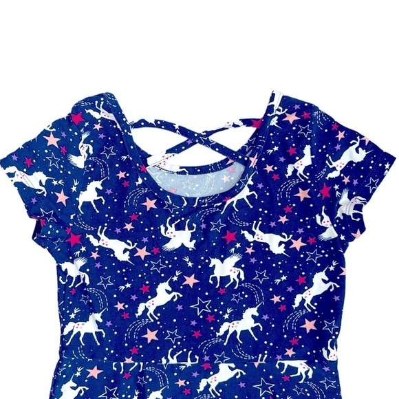 NANETTE Kids Girls Blue Cross-back Fit & Flare Unicorn Dress Sz 8 - Picture 4 of 8